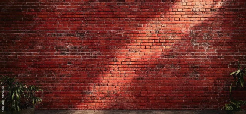 Poster red brick wall texture background with diagonal light and shadow