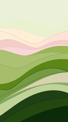 Obraz premium Green and pink gradient wavy lines flowing and creating a rolling landscape effect, ideal for backgrounds, presentations, and modern designs