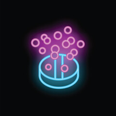 Blue neon effervescent pill dissolving with bubbles on black background