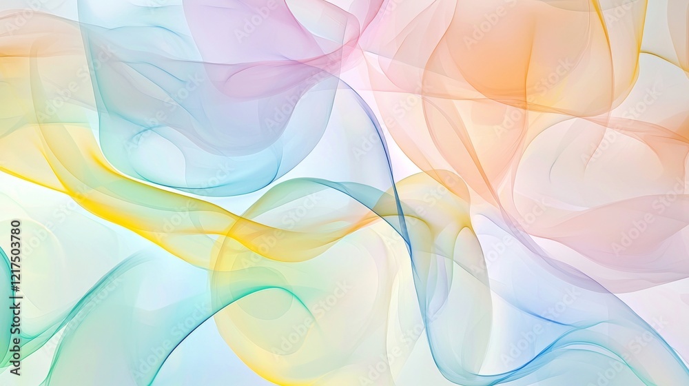 Poster soft pastel hues blend seamlessly in a mesmerizing display of flowing abstract waves, creating a tra