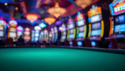 Abstract Casino Scene Featuring Green Felt Roulette Table and Slot Machines for Fun and Fortune background