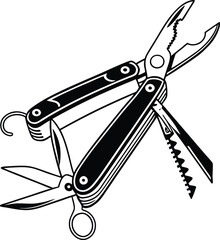 Versatile Hand Tool Laine Art Silouette - A Multi-Tool Master Featuring Pliers, Scissors and a Saw, Perfect for Every DIY Enthusiast