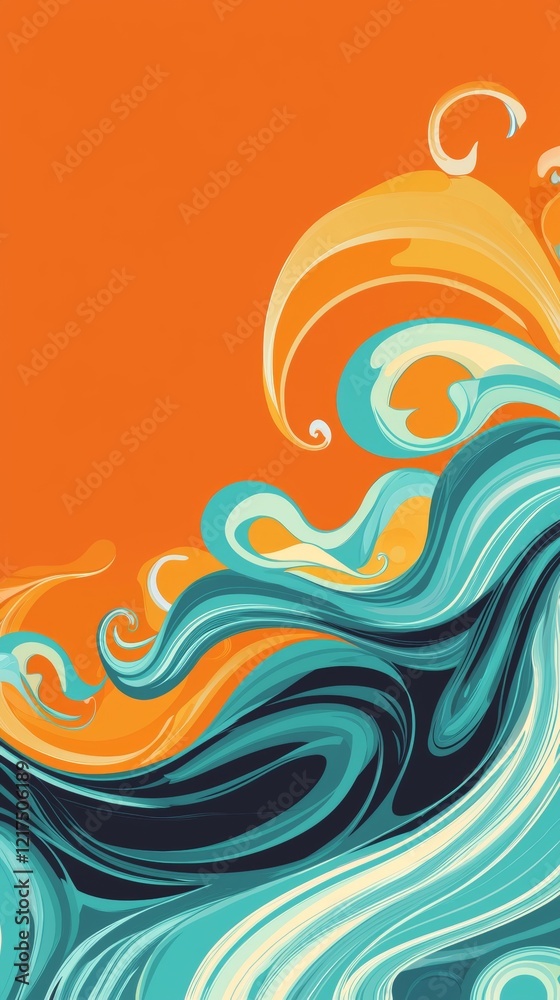 Poster intertwining orange and teal swirls create a dynamic visual flow, showcasing an abstract design fill