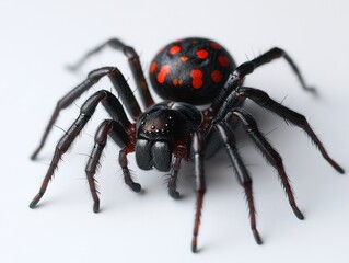 Fototapeta premium A realistic depiction of a spider with a glossy black body and red spots.