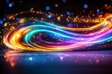 A Symphony of Light: Mesmerizing Iridescent Trails Dance and Twirl, Weaving a Tapestry of Color and Motion in a Spectacular Abstract Display