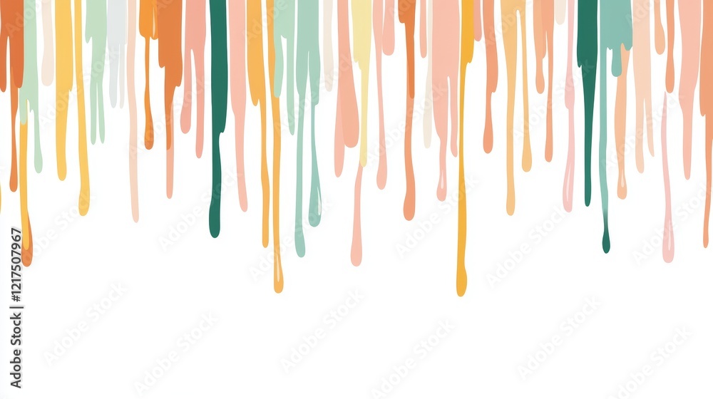 Poster colorful paint streams dripping down a white background create a seamless border, offering a vibrant