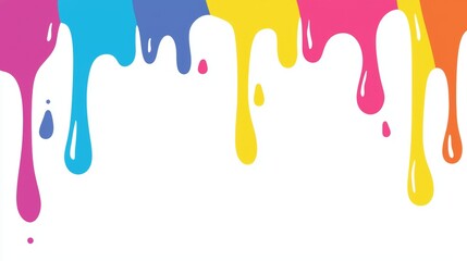 Colorful paint drips flowing down a white wall create a vibrant, abstract design, infusing the space with artistic expression and a lively burst of color