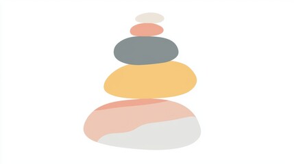 Pastel-colored stones are stacked in perfect balance, creating a serene image of stability, mindfulness, and inner peace, ideal for wellness, meditation, and spa concepts