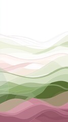 Fototapeta premium Green and pink overlapping wavy lines create an abstract landscape effect, forming a visually appealing design with a sense of depth and movement