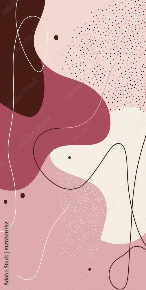 Poster modern abstract background showcasing overlapping pink and burgundy shapes, complemented by thin, cu