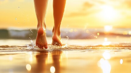 Barefoot bliss, serene stroll through ocean's edge, embracing tranquility and coastal beauty