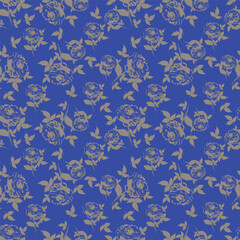 Floral decorative abstract background with blue flowers in scandinavian style