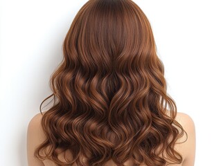 Naklejka premium Back view of wavy, glossy brown hair on a neutral background.