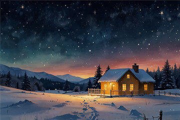 winter landscape with house