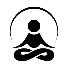 Meditation icon in flat style. Yogi with an arc of energy or aura symbol in black. Meditating sign. Related to healthy living, yoga, meditation, relaxation Vector illustration for graphic design, web,