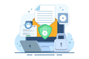online cyber data security concept, Personal data and email security, internet security or information privacy. secure internet security system. flat vector illustration on background.