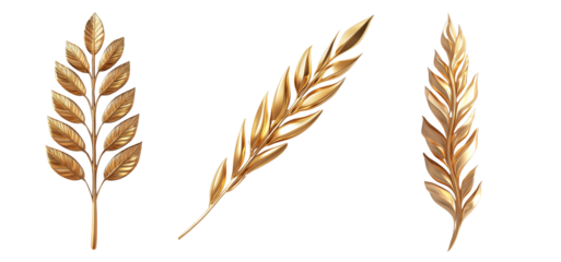 An image showcasing three variations of stylized golden leaf branches against a black background, ideal for design elements.
