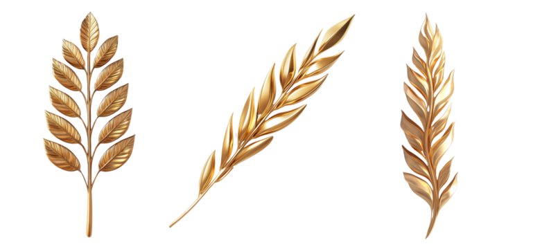 An image showcasing three variations of stylized golden leaf branches against a black background, ideal for design elements.