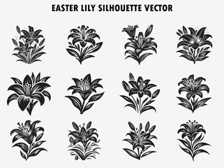 Elegant Easter Lily Silhouette Vector - Ideal for Invitations, Cards, and Seasonal Decor