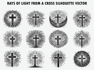 Elegant Cross with Rays of Light Silhouette Vector - Ideal for Religious and Faith-Based Projects