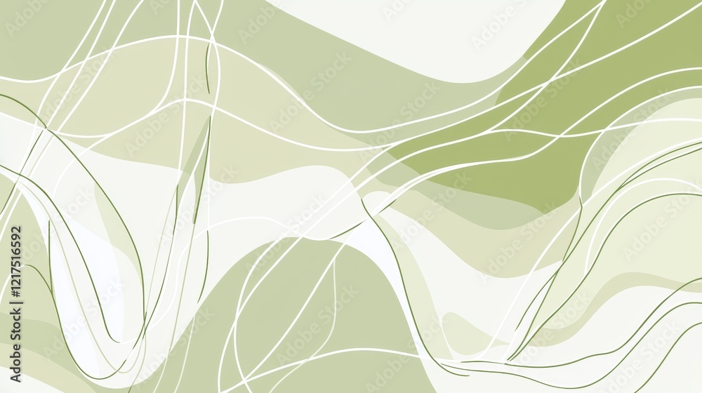 Poster abstract green and white background design with intertwined lines flowing across the canvas, creatin