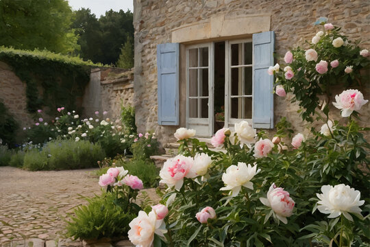 Fototapeta old house with flowers