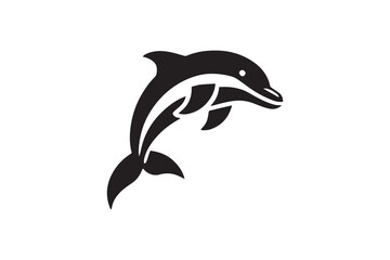Fototapeta premium black and white simple dolphin vector silhouette 