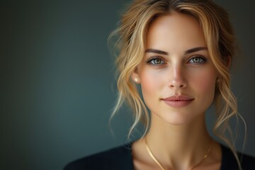 Naklejka premium Attractive young woman with captivating eyes standing confidently in sophisticated attire