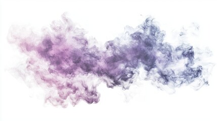 Fototapeta premium Smoke in shades of purple and blue billows and curls, creating a variety of abstract shapes against a clean white backdrop, perfect for adding an ethereal and artistic touch to any project