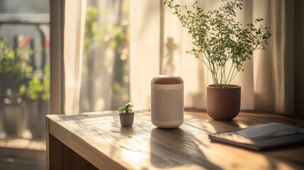 Sunlit Serenity: Home Ambiance with Smart Speaker