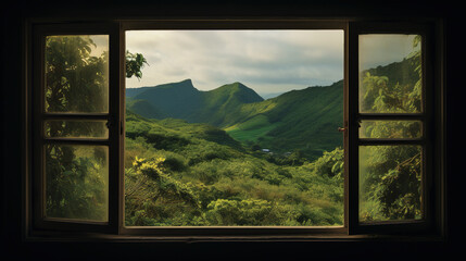 Serene Mountain View from a Window
