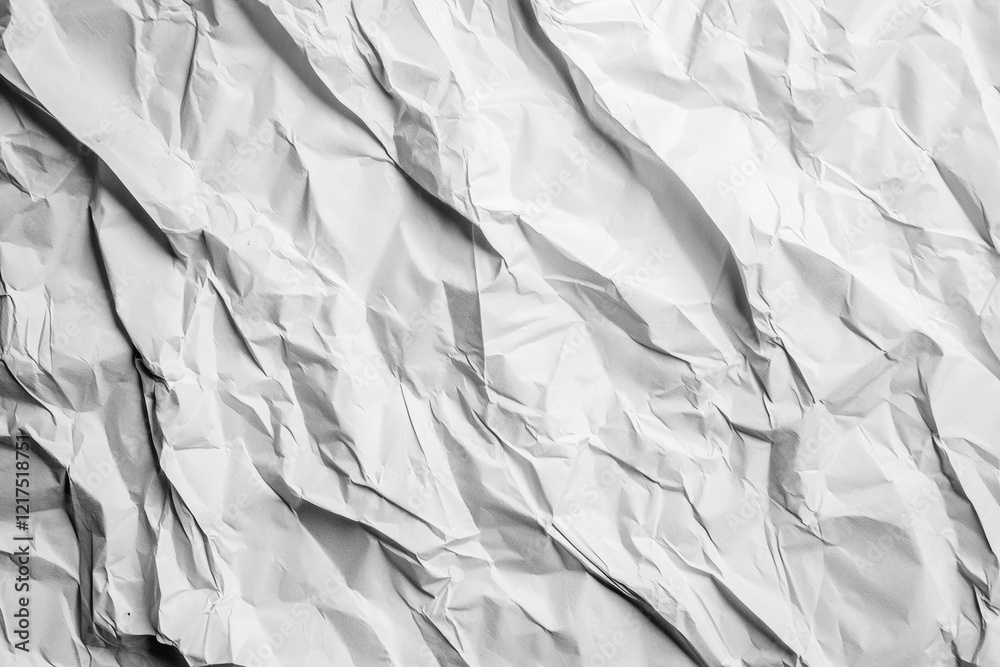 Poster white crumpled paper provides a textured, abstract backdrop, suitable for various design application