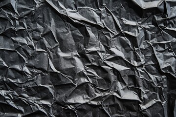 Obraz premium Crumpled black wrapping paper creates a textured, abstract background, enhancing depth and visual interest for design projects like websites, posters, and packaging