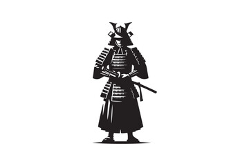 Obraz premium black and white simple samurai warrior vector silhouette 