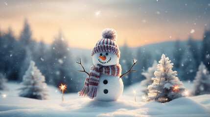 Naklejka premium A Festive Snowman in a Winter Wonderland