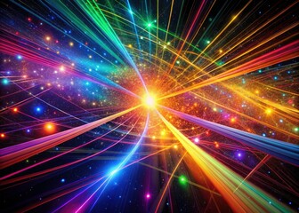 Fototapeta premium 3D-rendered cosmic art depicts a surreal galaxy, its abstract light and spectral lines creating a vibrant, energetic multiverse background.