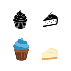 delicious cup chocolate cheese birthday cream cake  pudding and bakery baked food item silhouette icon collection set vector art flat design illustrations