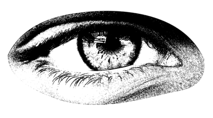 Male eye in Photocopy Style on isolated background. Grunge punk dots texture for y2k collage design