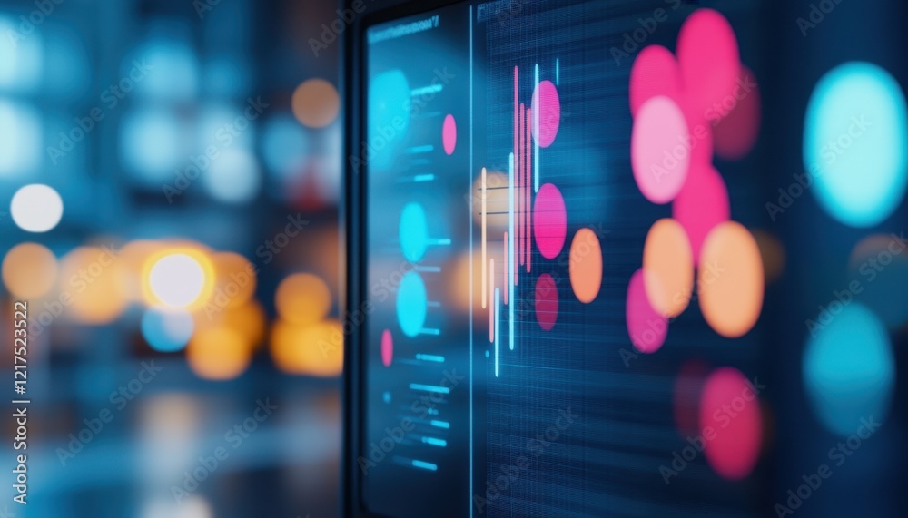 Aufkleber Futuristic Data Analysis Interface with Colorful Graphics and Network Visualization