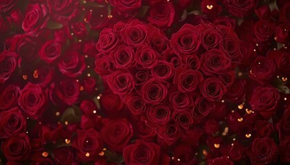 Heart Shaped Bouquet of Red Roses Romantic Floral Background