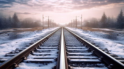 Fototapeta premium Winter Railroad Tracks in the Snow