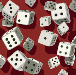rolling flying dices different types dice game icon gambling poker cubes seamless dice pattern casino win dices isolated on red background
