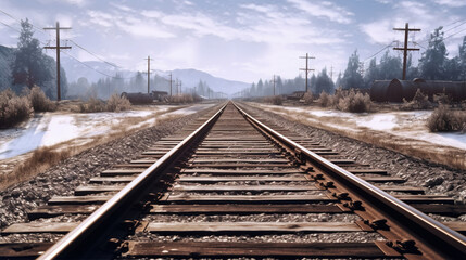 Fototapeta premium Winter Railroad Tracks Perspective Landscape