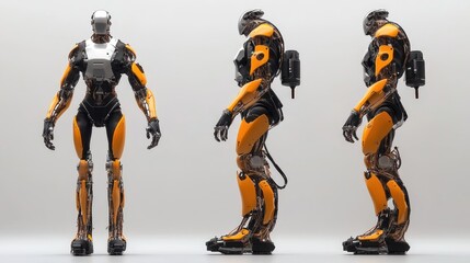 Fototapeta premium Futuristic Robot Design: Three Views of an Advanced Android