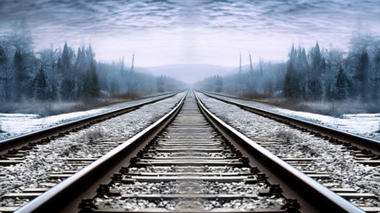 Fototapeta premium Winter Train Tracks Through the Frozen Forest