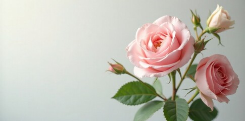 Naklejka premium Florero de vidrio con rosas blancas secas en un ambiente, blanco, decoracion