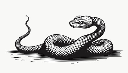 Coiled snake illustration in black and white, symbolizing danger