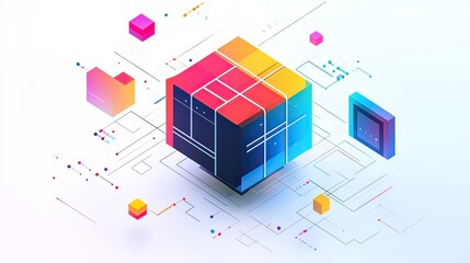 Obraz premium Colorful cube data network digital transformation abstract background