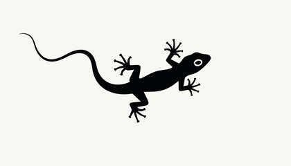 Black lizard silhouette crawling on light background, nature symbolism