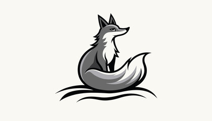 Stylized fox illustration sitting on minimalistic background, artistic design